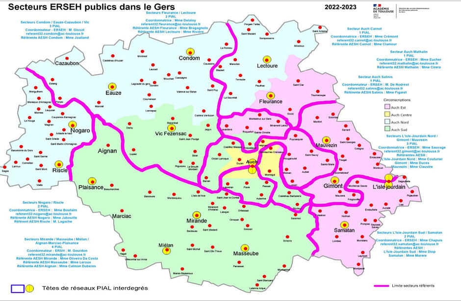 Carte : secteurs ERSEH publics dans le Gers